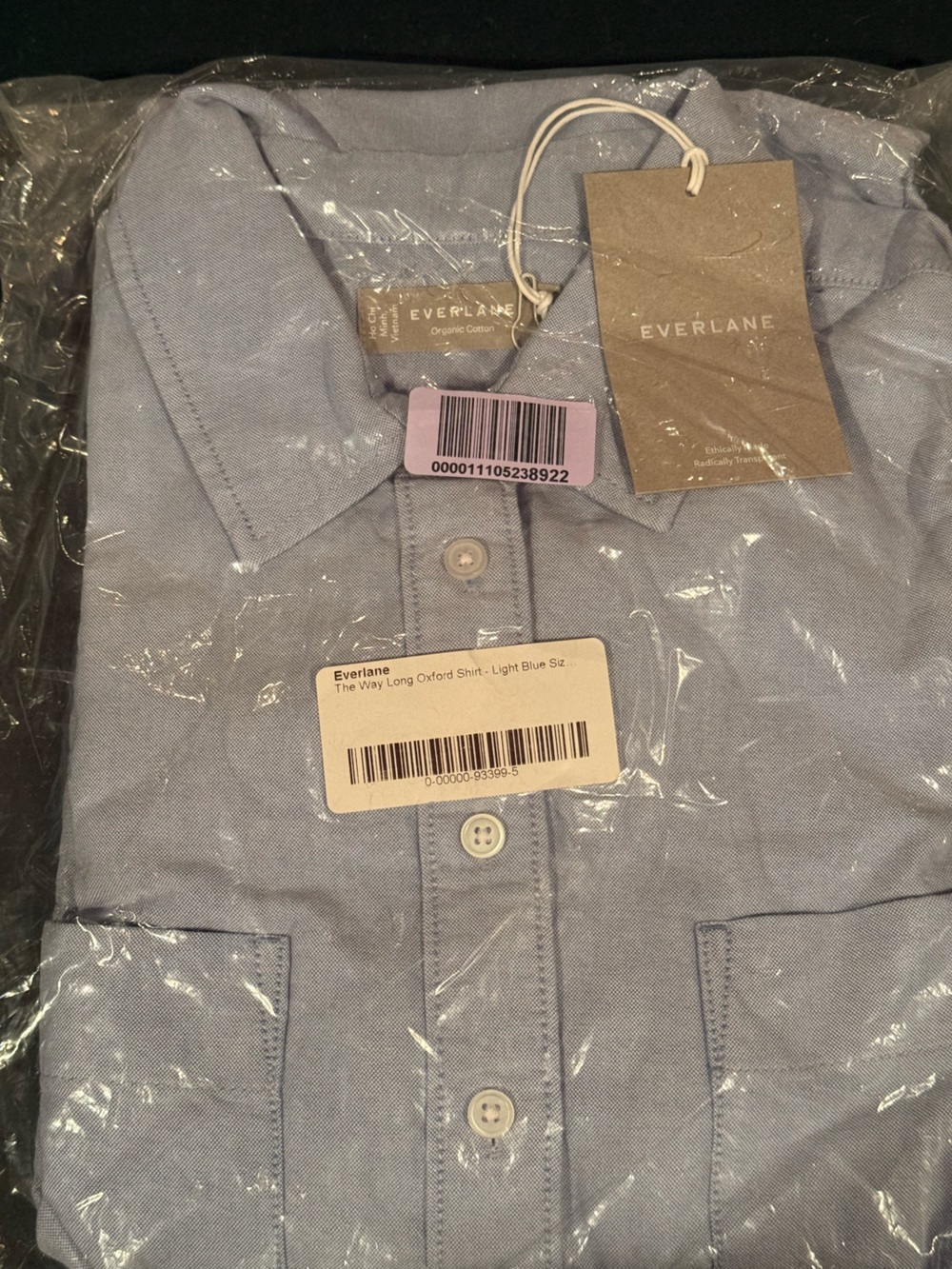 Everlane EAY TOO LONG OXFORD SHIRT Pale Blue DENIM Button-Down Shirt — brand new